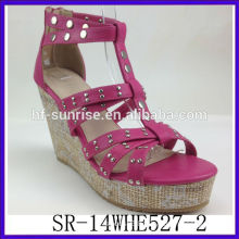 SR-14WHE527-2 2014 women confortable sexy heel sandal fashion PU ladies sandal new model plum wedge sandals